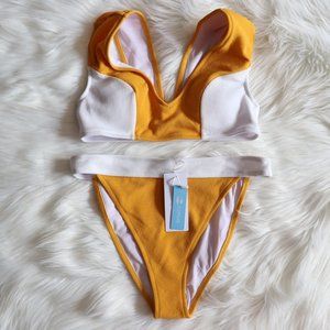 Mustard Yellow and White Bikini Set Sz M